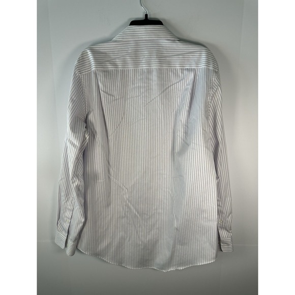 Pronto Uomo Mens White Purple Stripe Dress Shirt 16 34/35 Non Iron 100% Cotton - Picture 7 of 8